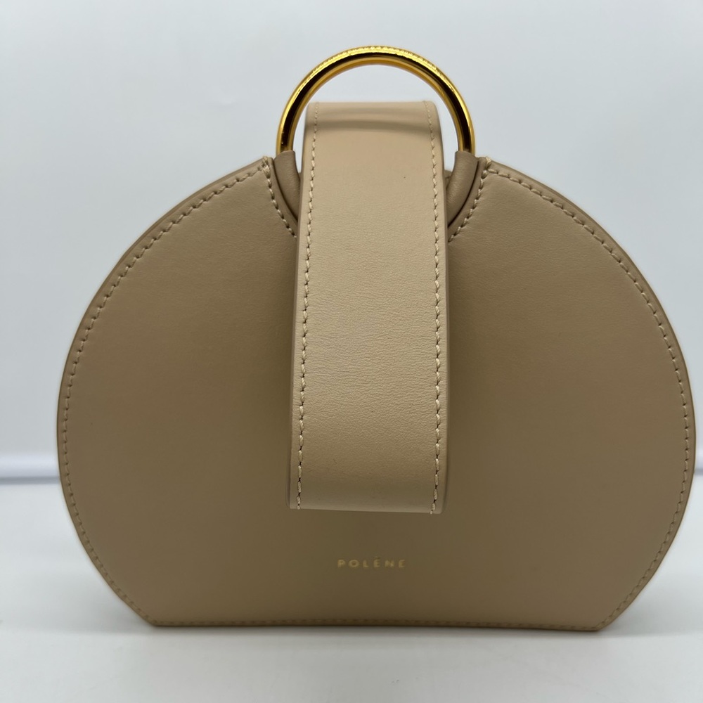 NEW POLÈNE Numero Six Sand Beige Leather Gold Hardware Round Clutch Wristlet - Picture 6 of 17